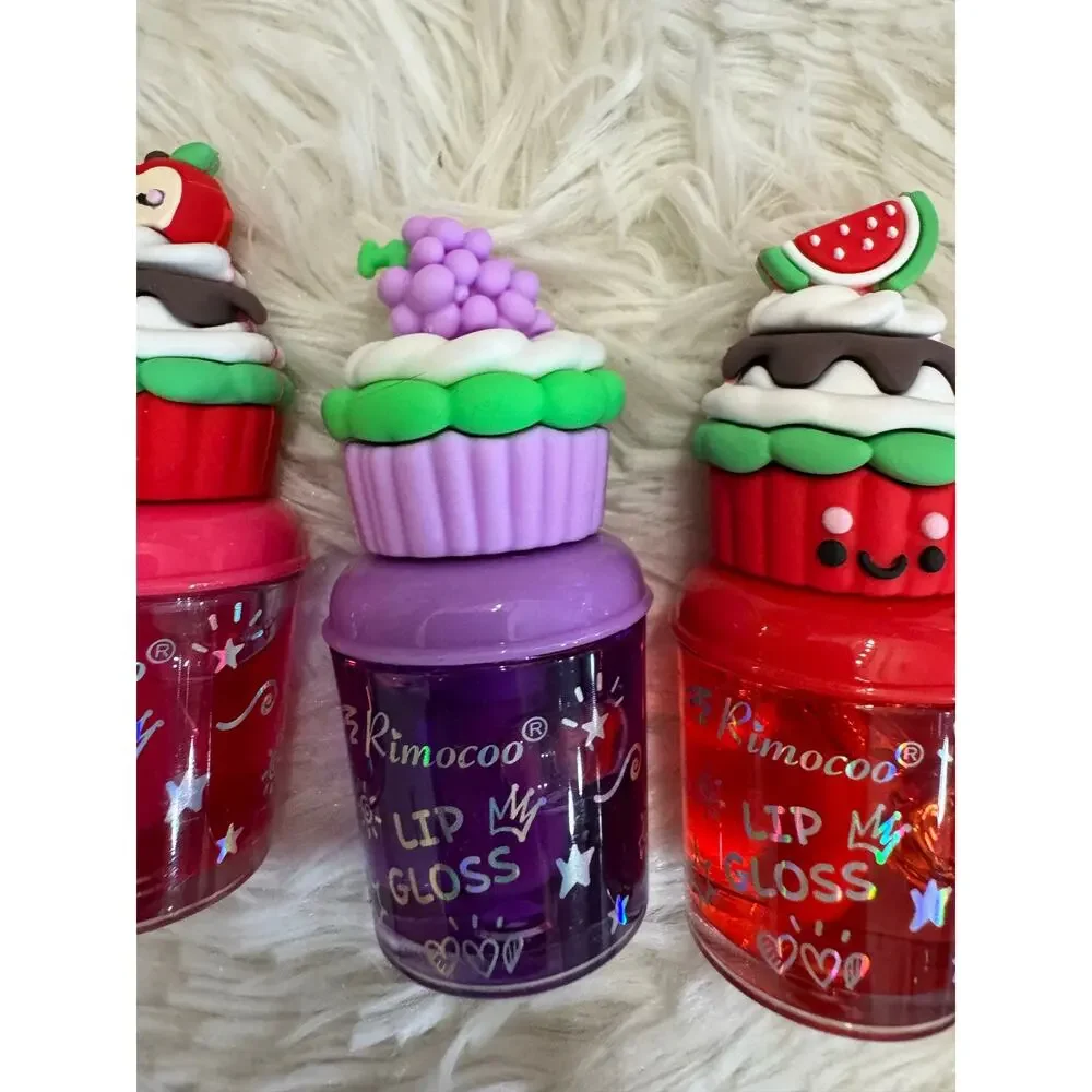 Set of 5 kawaii fruity cupcakes lip gloss with large applicator and ph activated